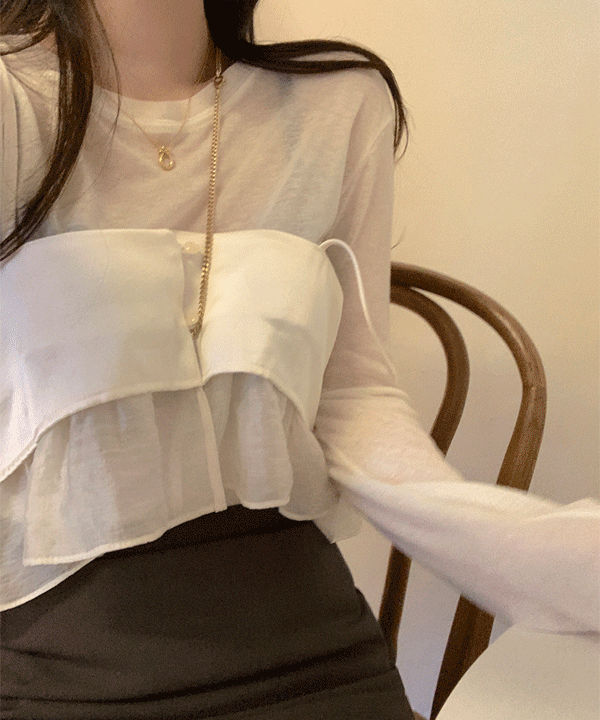 [봄신상] 폴링 시스루 텐셀 레이어드 티셔츠 tee (울30%)(7color)