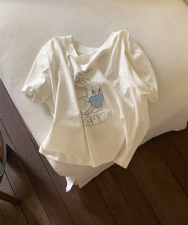 버니 프린팅 반팔 크롭 티셔츠 tee (2color)